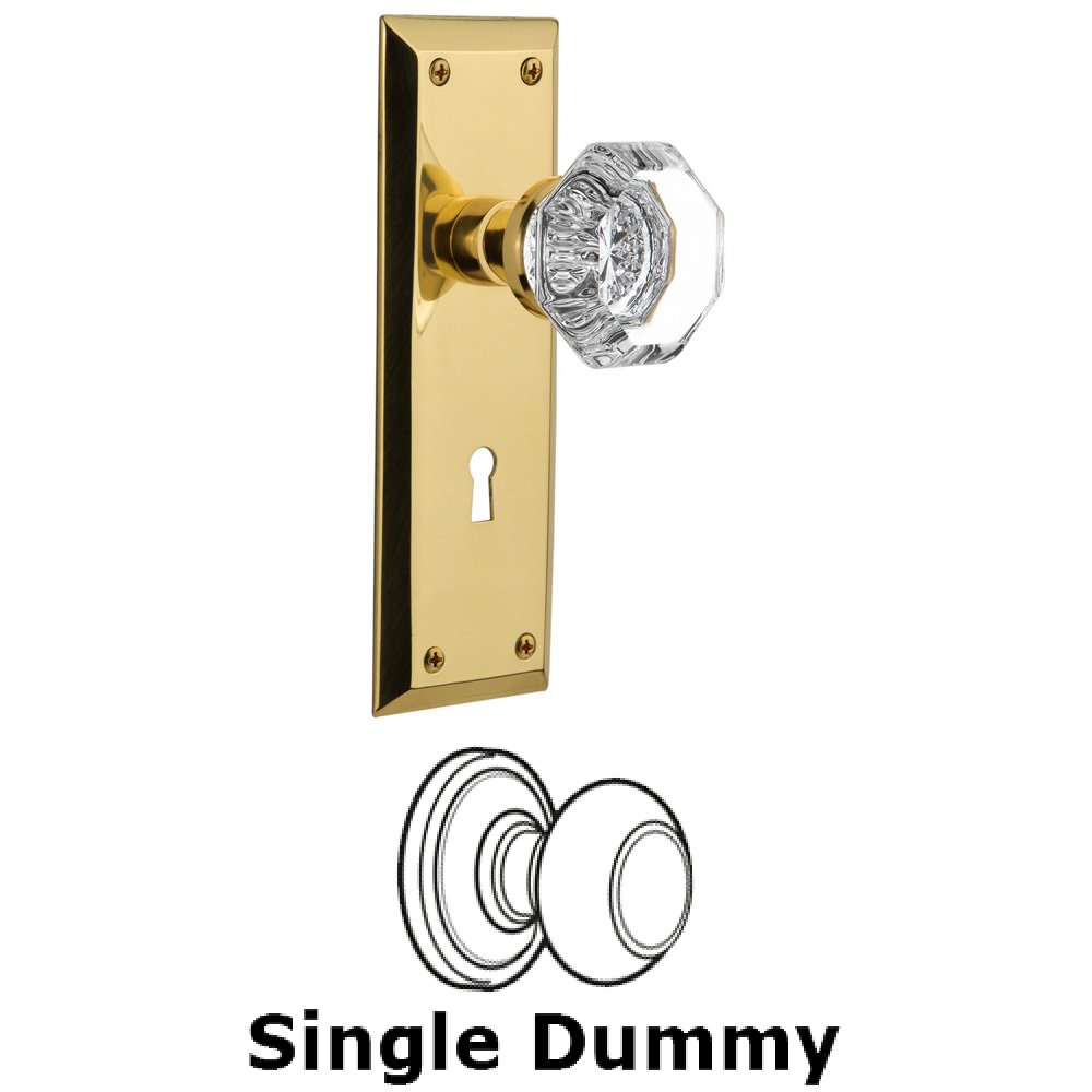 Single Dummy Knob With Keyhole - New York Plate with Waldorf Knob in Polished Brass