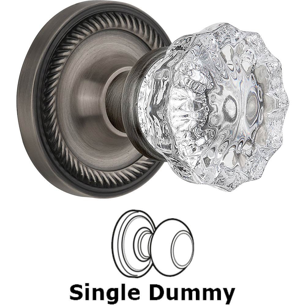 Single Dummy Knob - Rope Rose with Crystal Door Knob in Antique Pewter