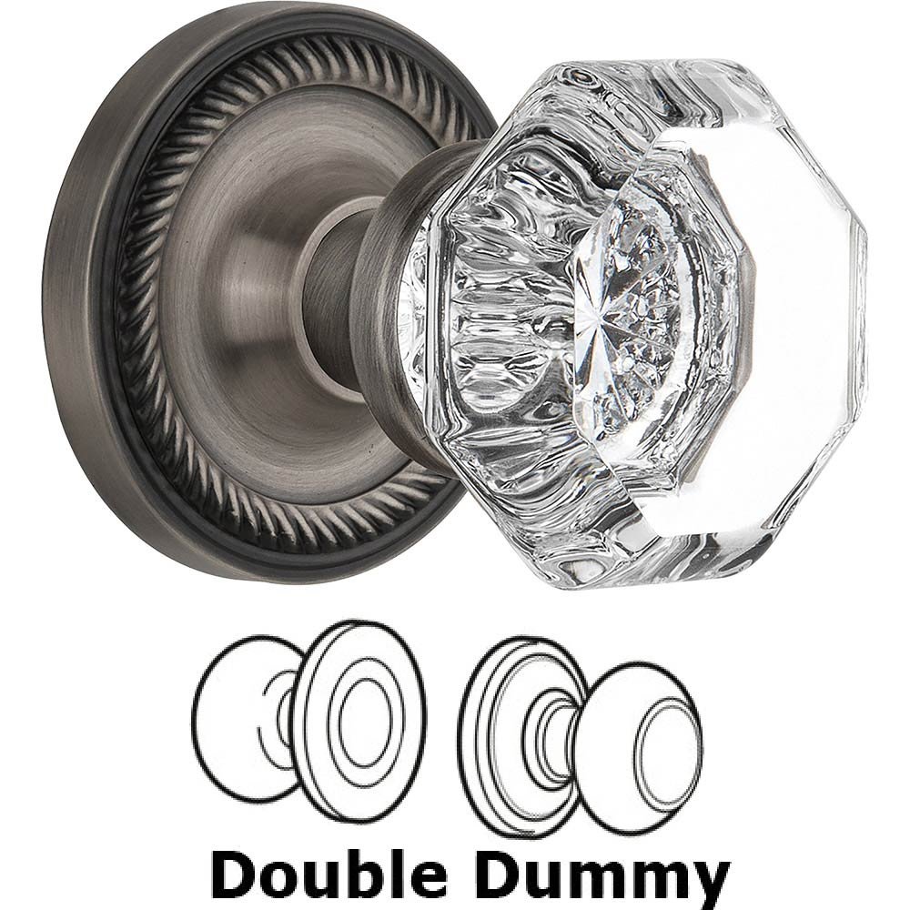 Double Dummy Knob - Rope Rosette with Waldorf Crystal Door Knob in Antique Pewter