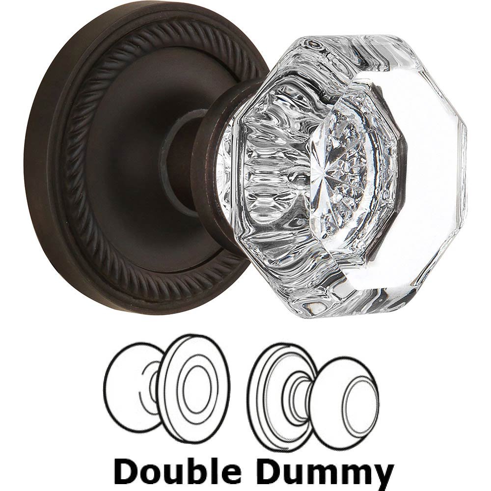 Double Dummy Knob - Rope Rose with Waldorf Crystal Door Knob in Oil Rubbed Bronze