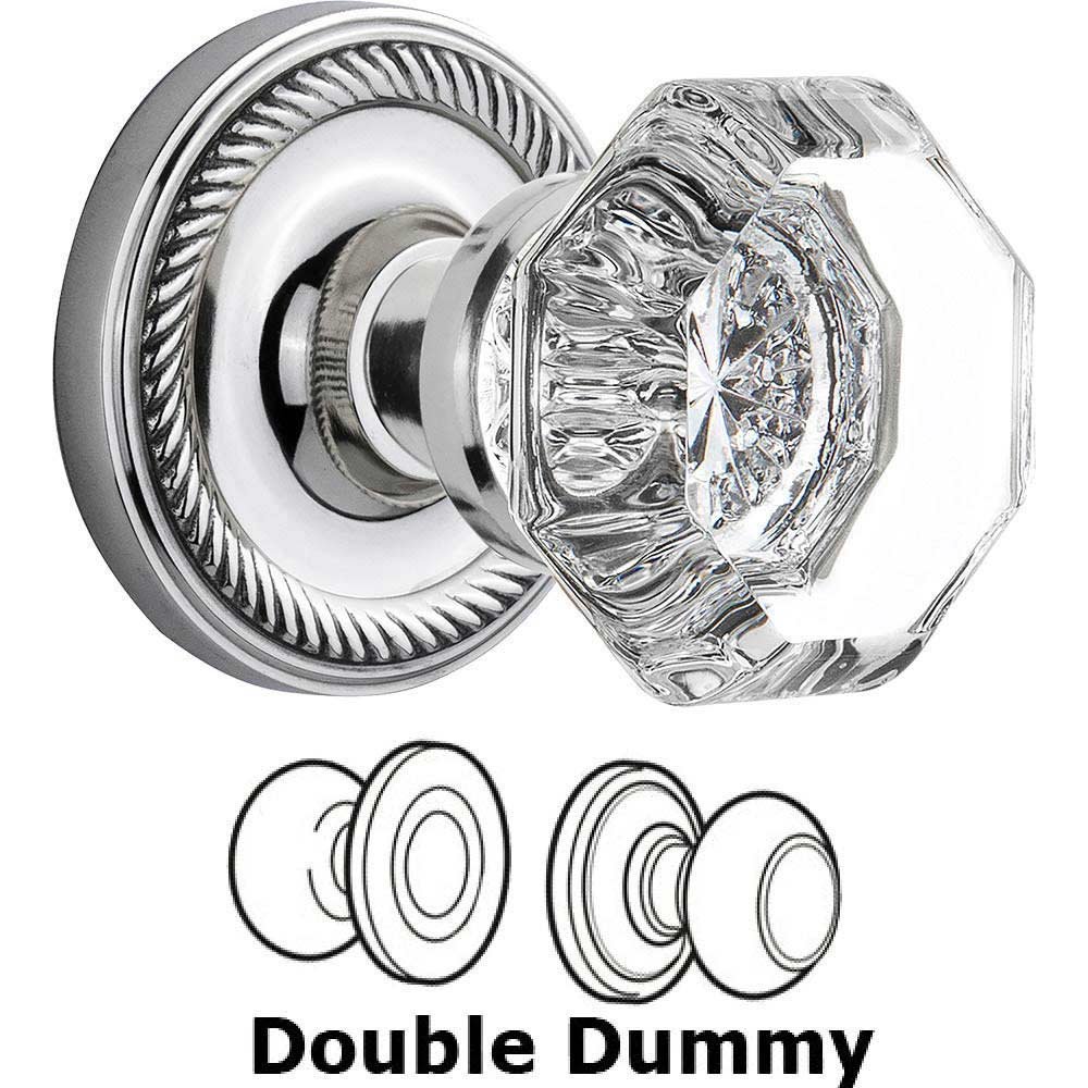Double Dummy Knob - Rope Rose with Waldorf Crystal Door Knob in Bright Chrome