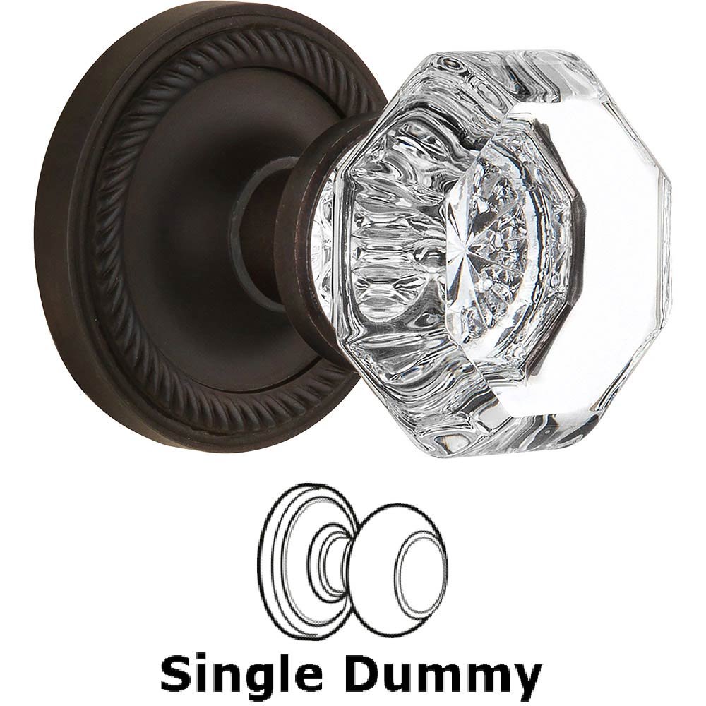 Single Dummy Knob - Rope Rose with Waldorf Crystal Door Knob in Oil Rubbed Bronze