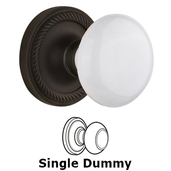 Single Dummy - Rope Rosette with White Porcelain Door Knob in Oil Rubbed Bronze