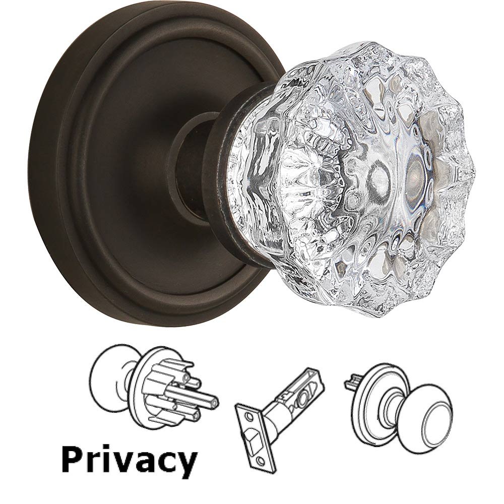 Privacy Knob - Classic Rose with Crystal Door Knob in Oil Rubbed Bronze