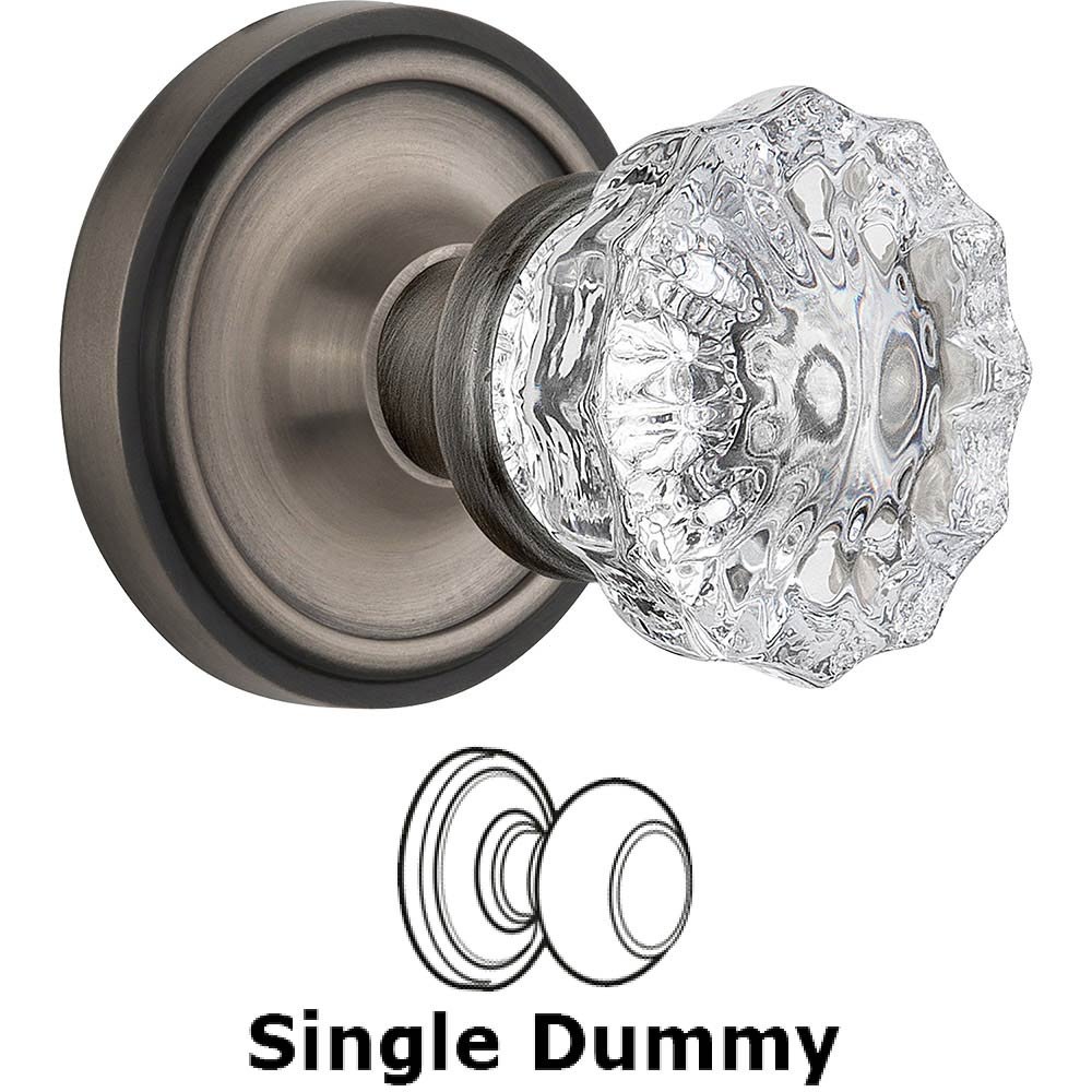 Single Dummy Classic Rose with Crystal Door Knob in Antique Pewter