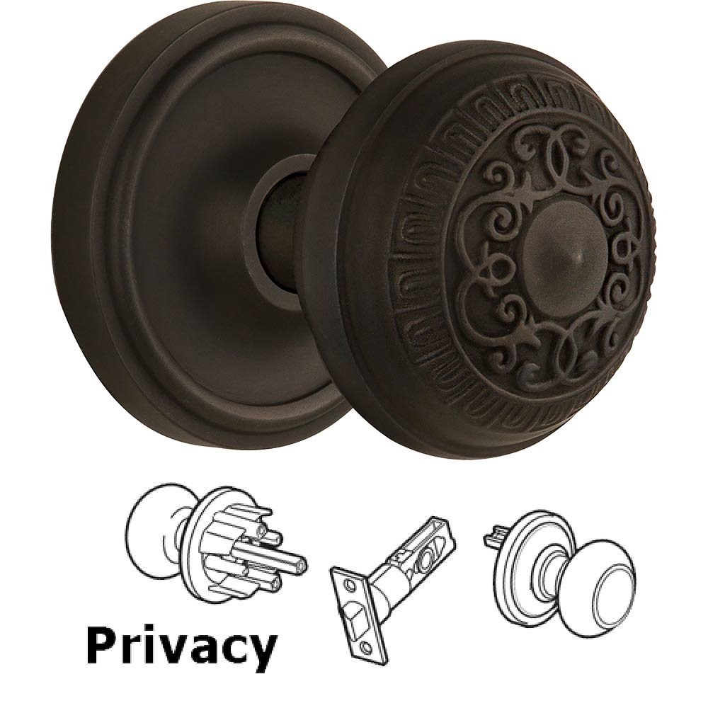 Privacy Knob - Classic Rosette with Egg & Dart Door Knob in Oil-rubbed Bronze