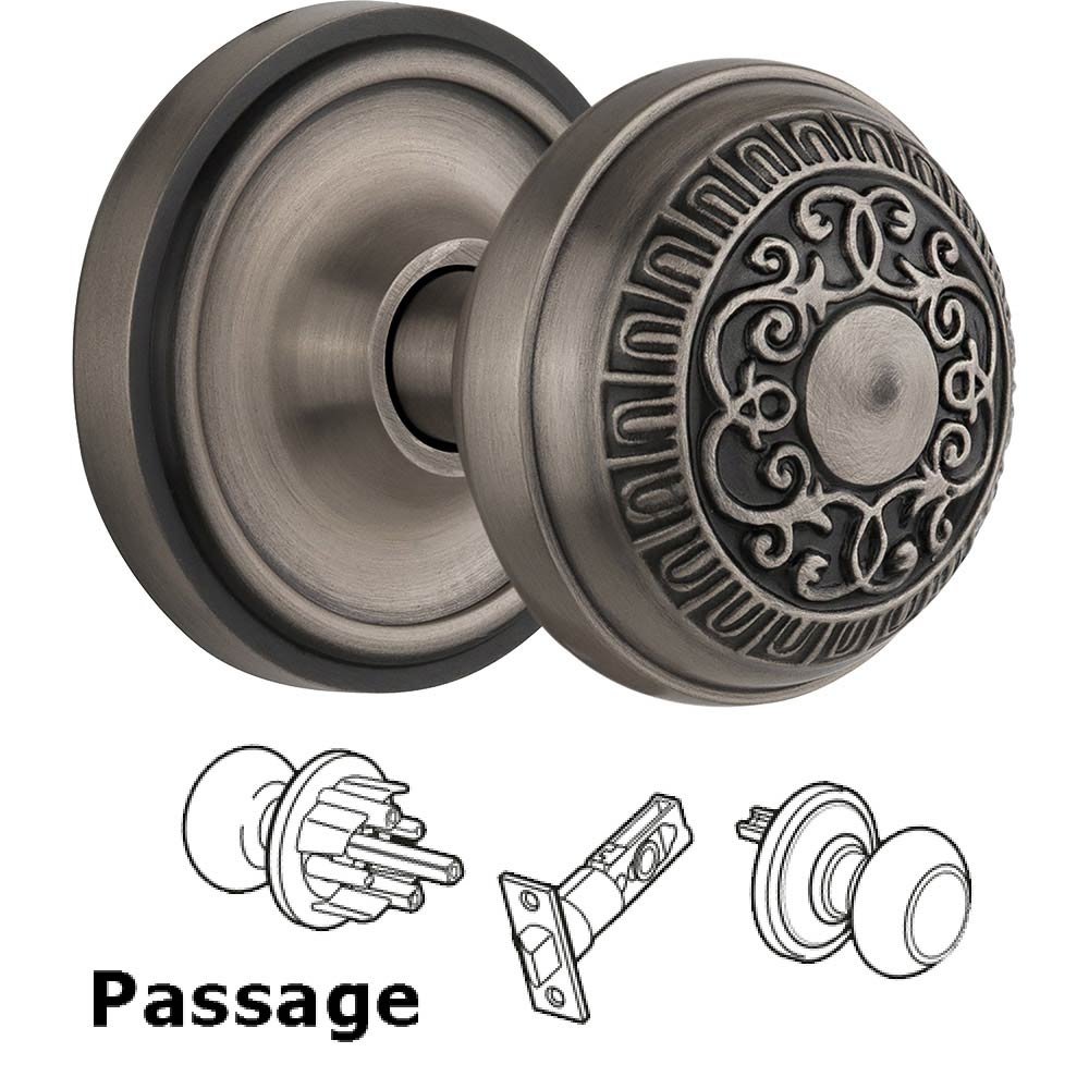 Passage Knob - Classic Rosette with Egg & Dart Door Knob in Antique Pewter