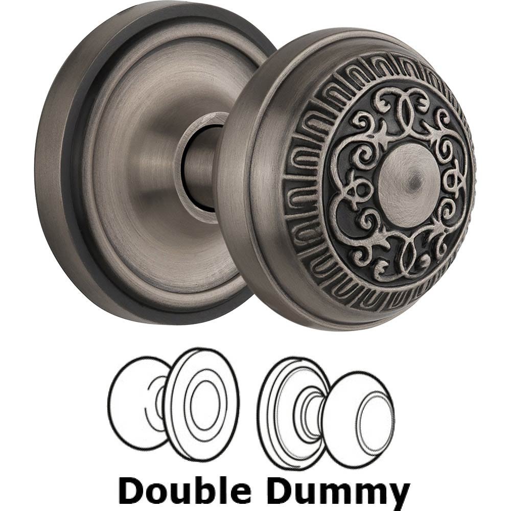 Double Dummy Classic Rosette with Egg & Dart Door Knob in Antique Pewter