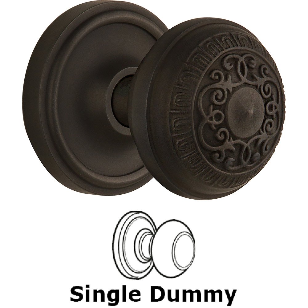 Single Dummy Classic Rosette with Egg & Dart Door Knob in Oil-rubbed Bronze