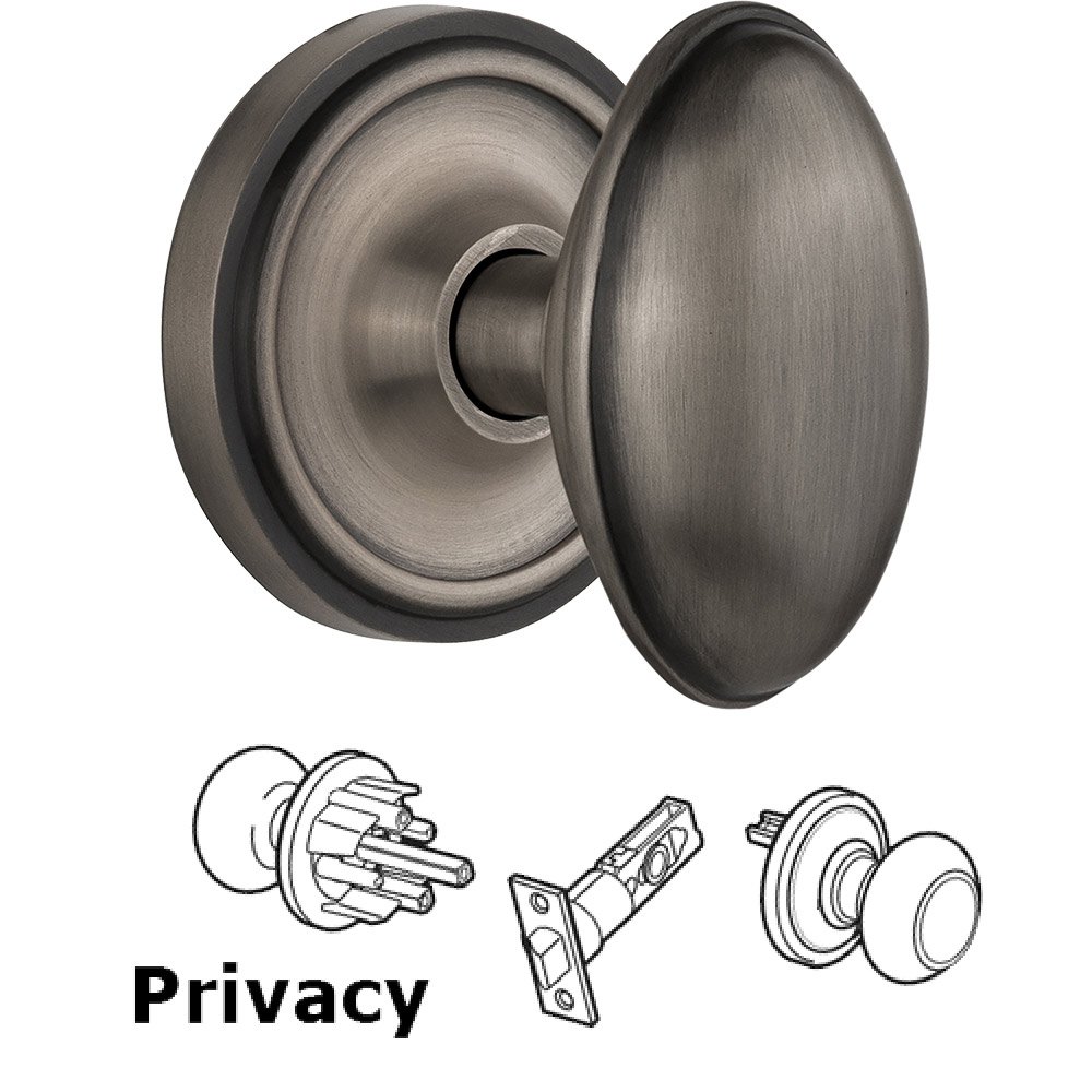 Privacy Knob - Classic Rose with Homestead Door Knob in Antique Pewter