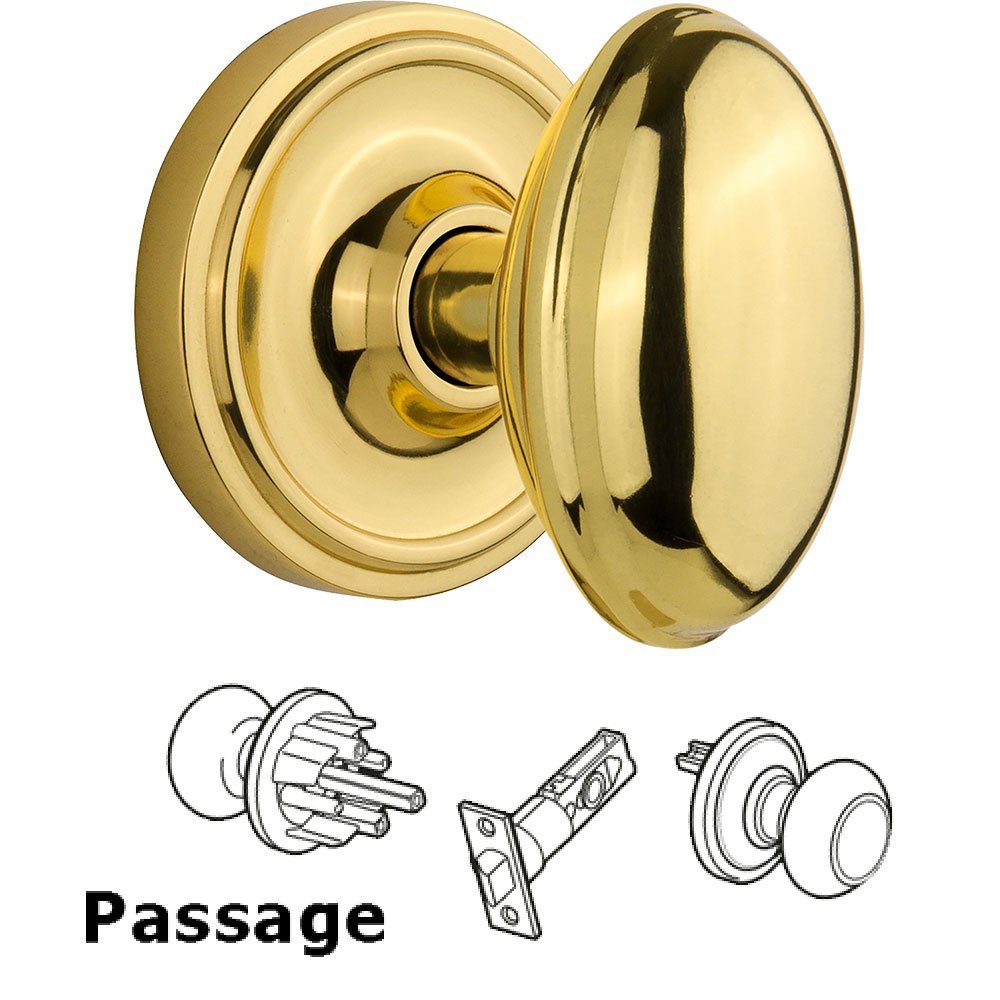 Passage Knob - Classic Rose with Homestead Door Knob in Polished Brass