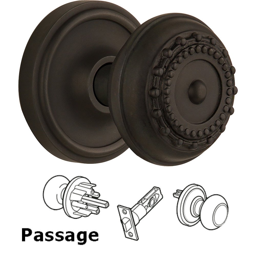 Passage Knob - Classic Rosette with Meadows Door Knob in Oil-rubbed Bronze