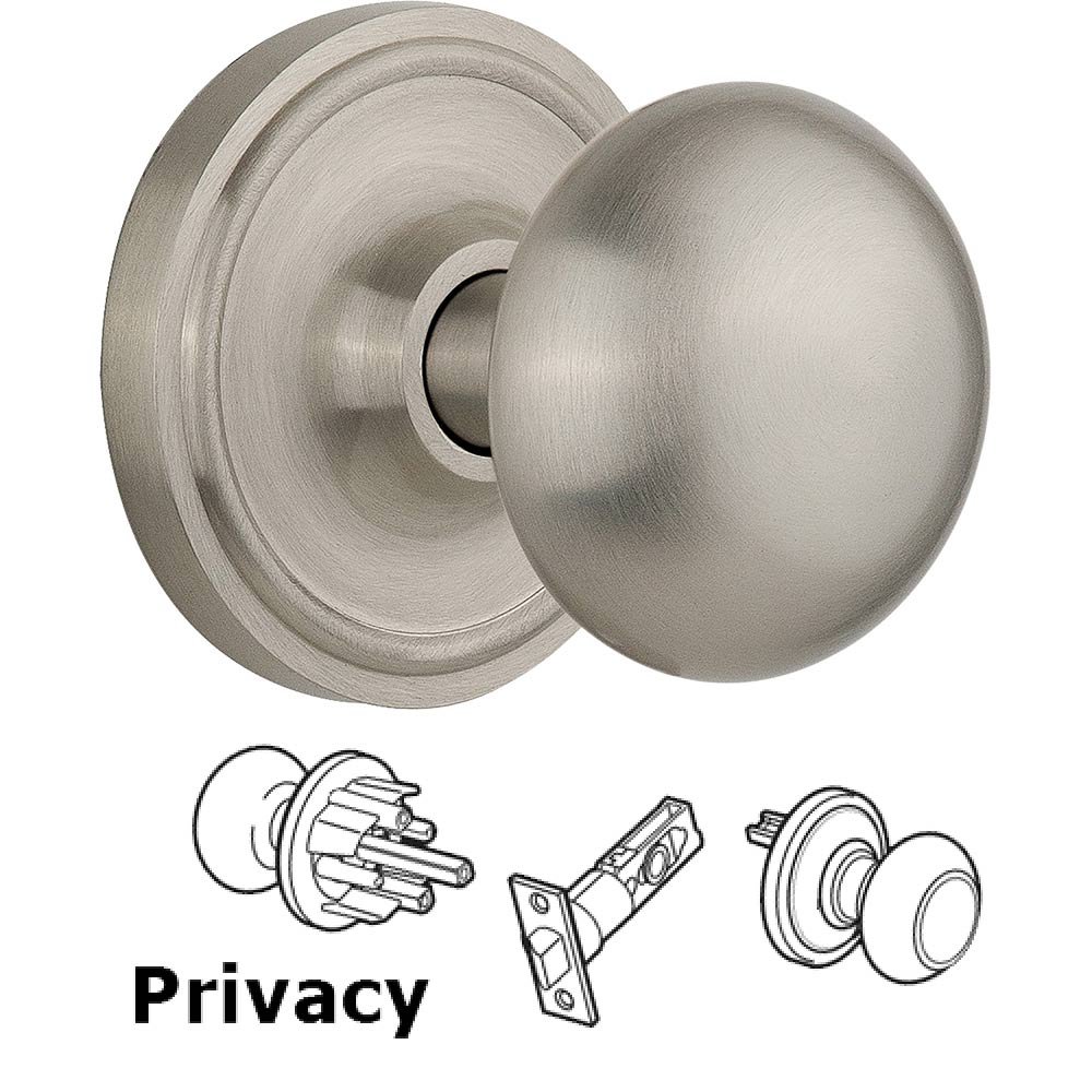 Privacy Knob - Classic Rose with New York Door Knob in Satin Nickel