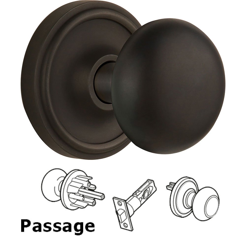 Passage Knob - Classic Rose with New York Door Knob in Oil Rubbed Bronze