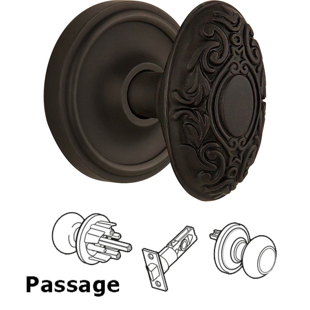 Passage Knob - Classic Rosette with Victorian Door Knob in Oil-rubbed Bronze