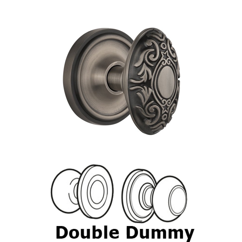 Double Dummy Classic Rosette with Victorian Knob in Antique Pewter