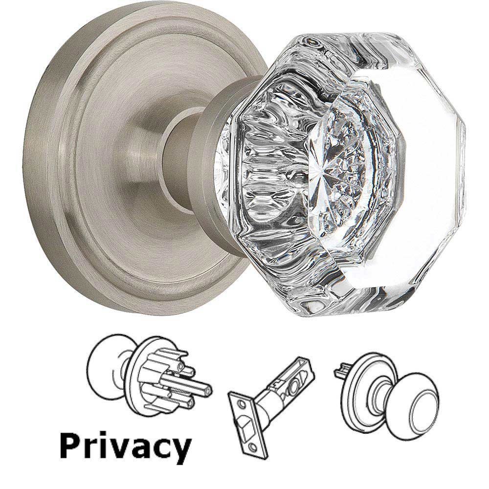 Privacy Knob - Classic Rosette with Waldorf Crystal Door Knob in Satin Nickel