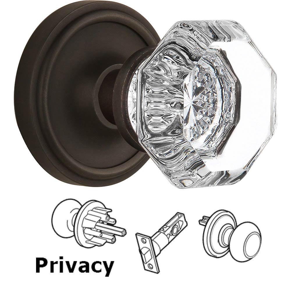 Privacy Knob - Classic Rosette with Waldorf Crystal Door Knob in Oil-rubbed Bronze