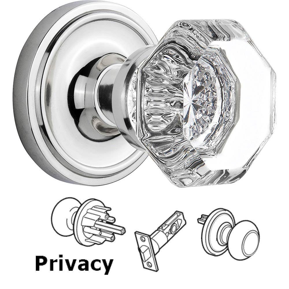 Privacy Knob - Classic Rose with Waldorf Crystal Door Knob in Bright Chrome