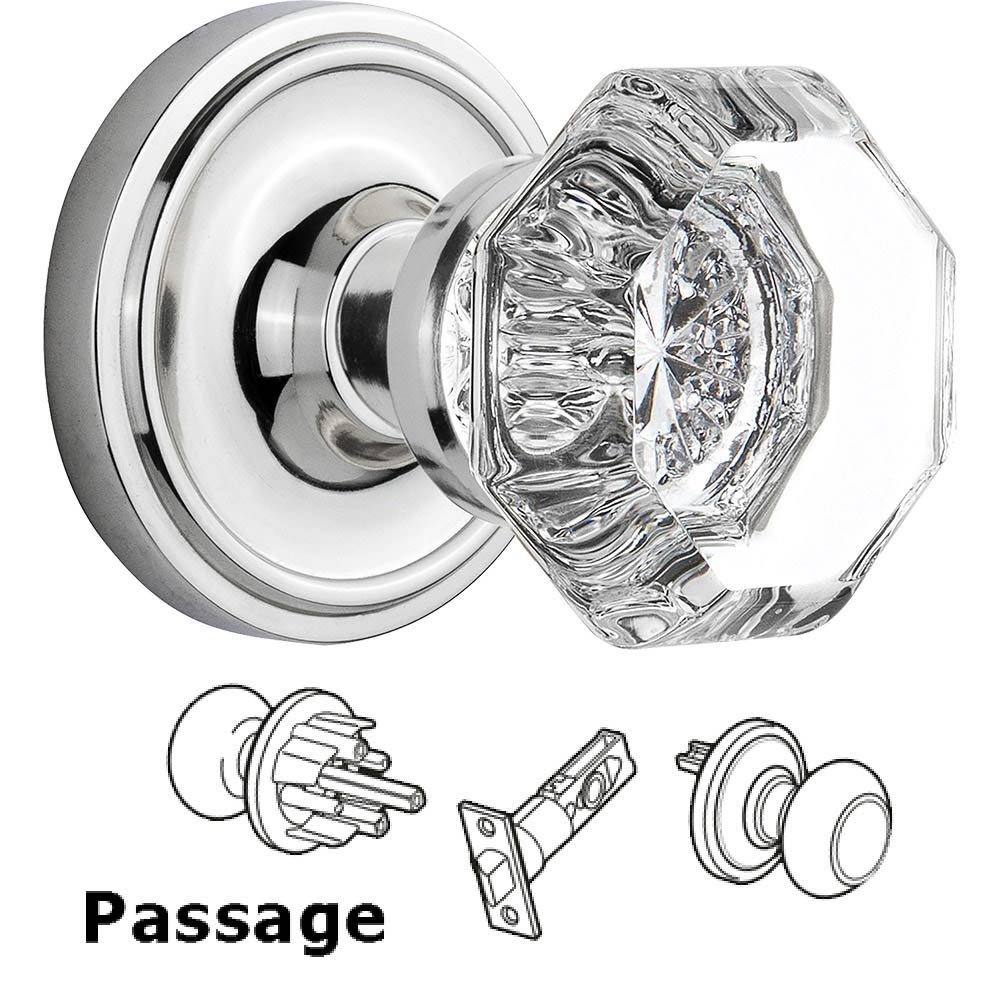 Passage Knob - Classic Rose with Waldorf Crystal Door Knob in Bright Chrome