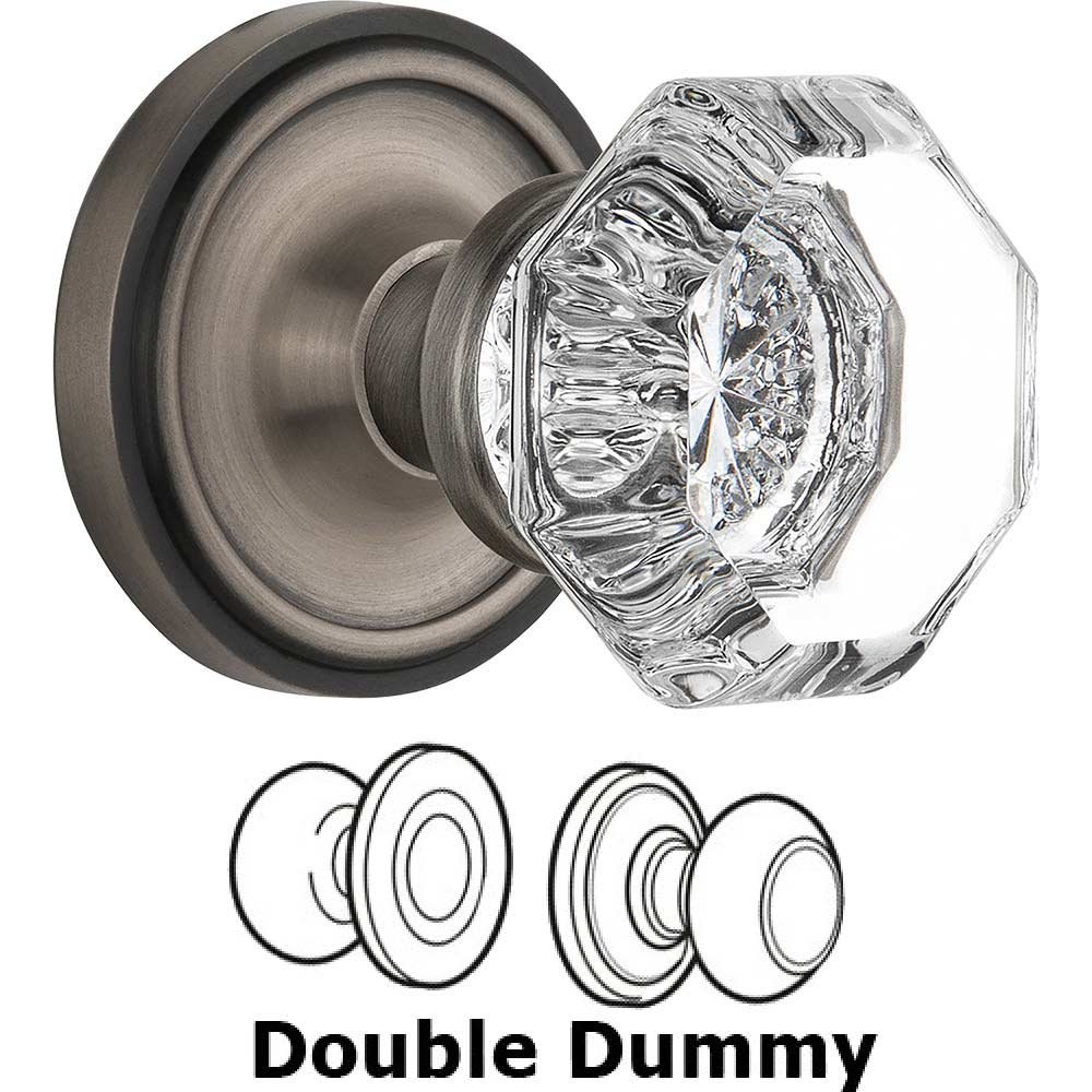 Double Dummy Classic Rose with Waldorf Crystal Door Knob in Antique Pewter