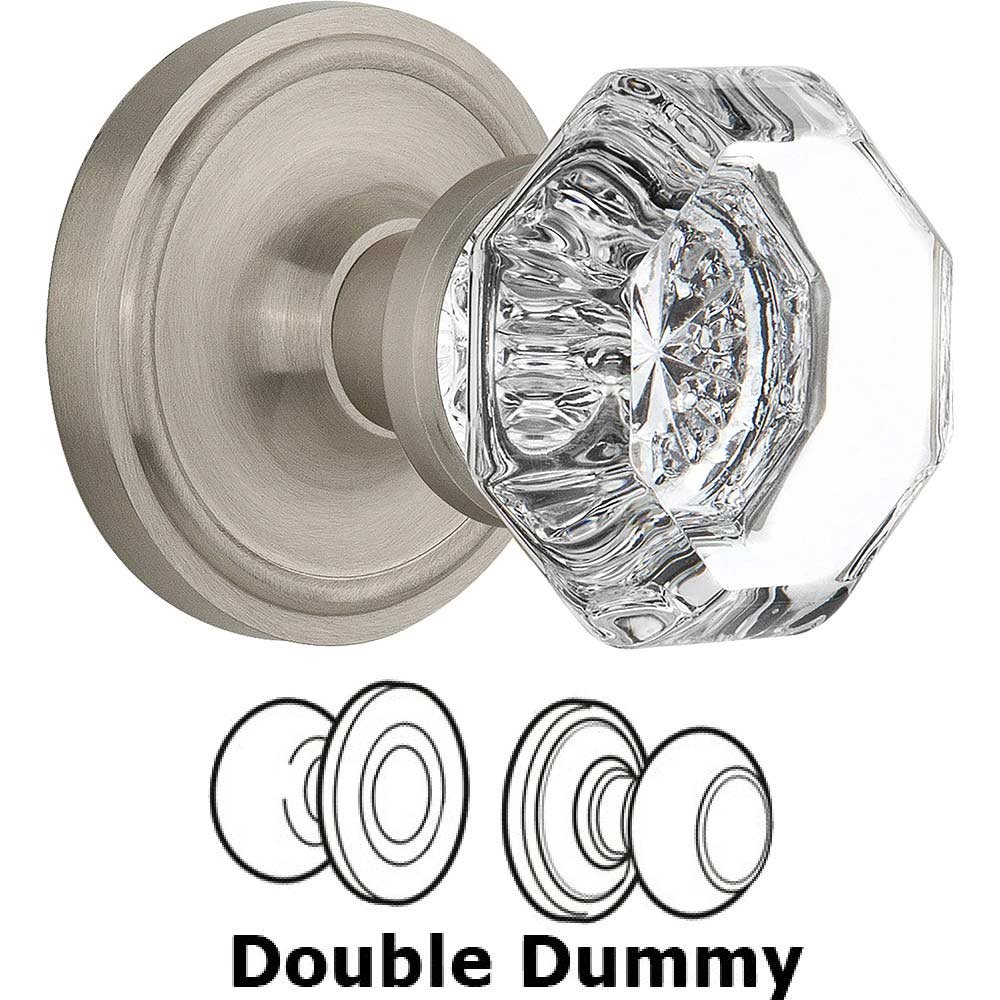 Double Dummy Classic Rosette with Waldorf Crystal Door Knob in Satin Nickel