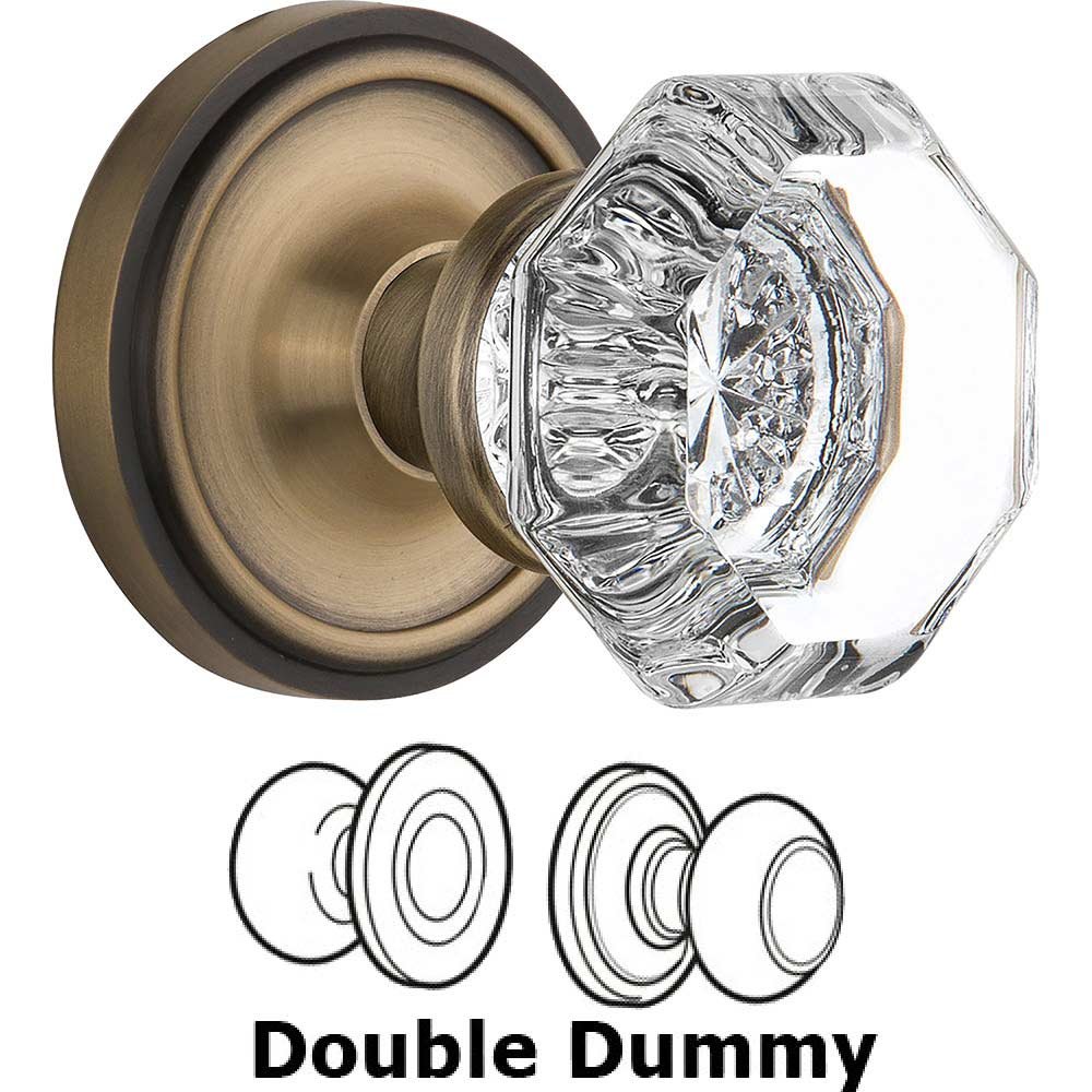 Double Dummy Classic Rosette with Waldorf Crystal Door Knob in Antique Brass