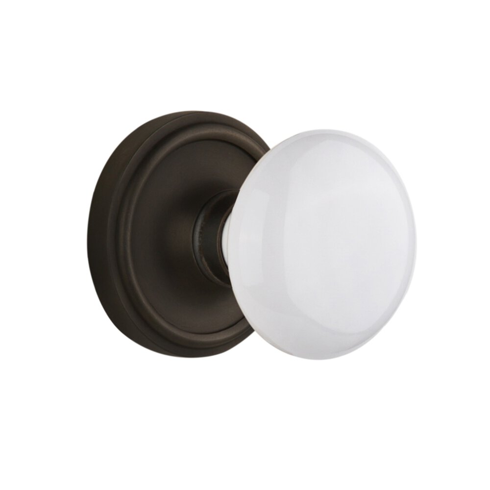 Double Dummy Classic Rosette with White Porcelain Knob in Oil Rubbed Bronze