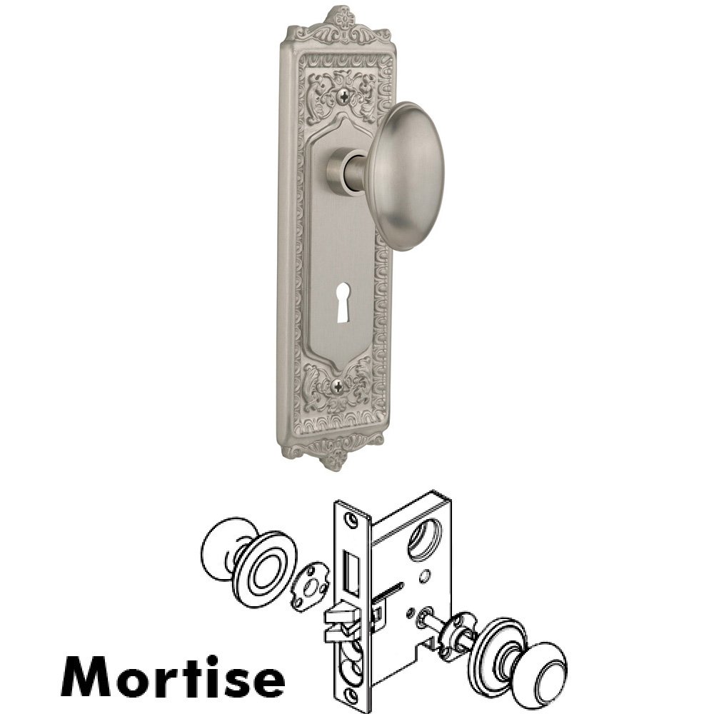 Complete Mortise Lockset - Egg & Dart Plate with Homestead Knob in Satin Nickel