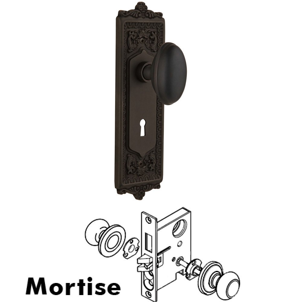 Complete Mortise Lockset - Egg & Dart Plate with Homestead Knob in Oil Rubbed Bronze