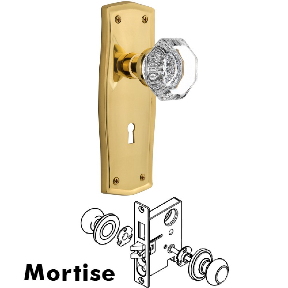 Complete Mortise Lockset - Prairie Plate with Waldorf Knob in Polished Brass