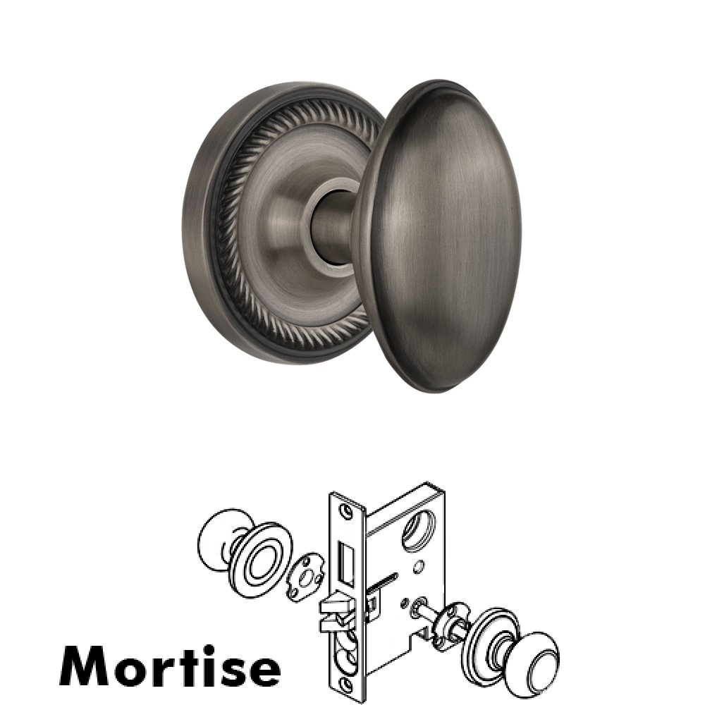 Complete Mortise Lockset - Rope Rosette with Homestead Knob in Antique Pewter