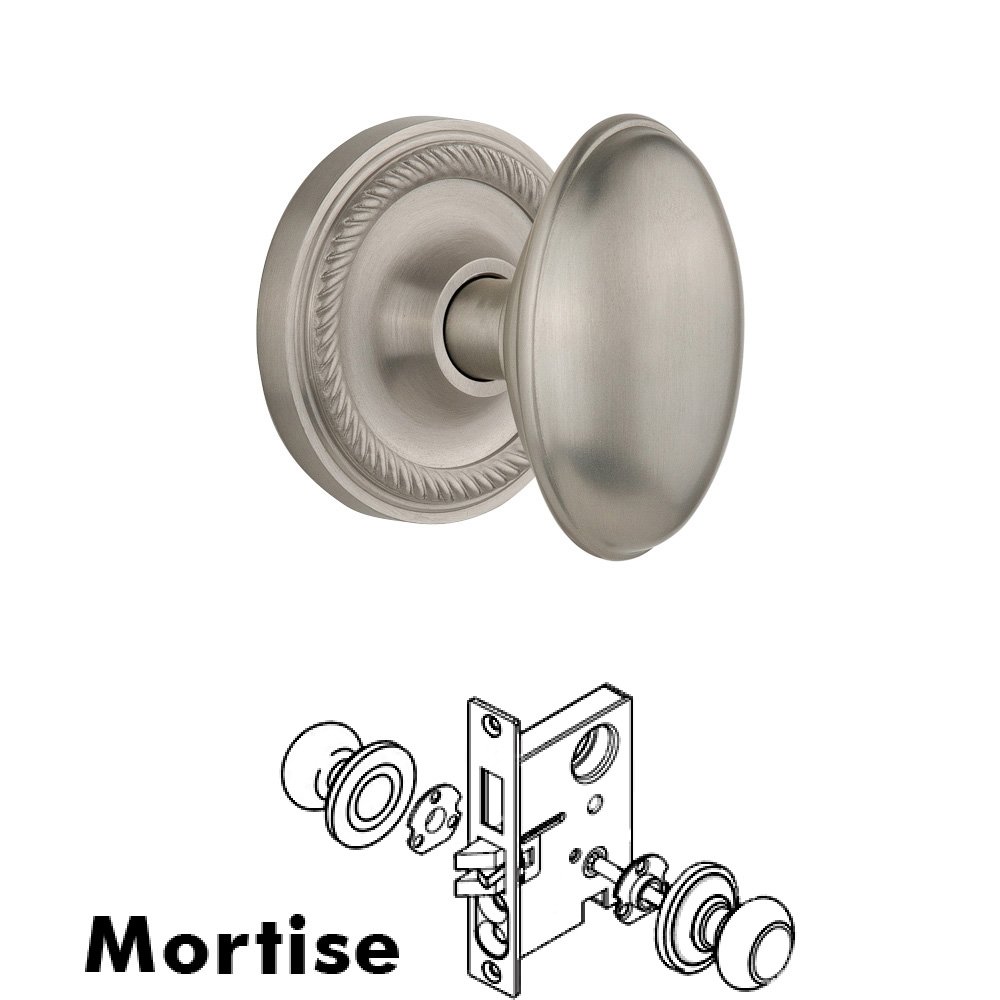 Complete Mortise Lockset - Rope Rosette with Homestead Knob in Satin Nickel