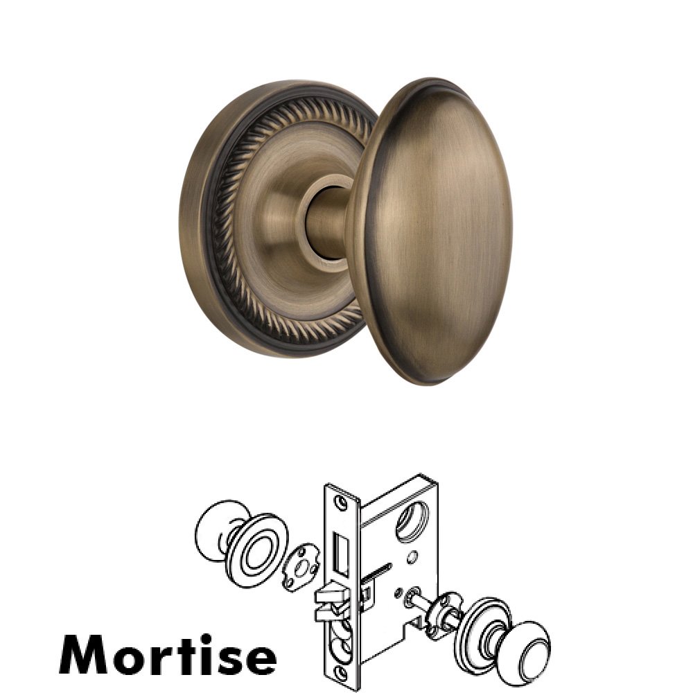 Complete Mortise Lockset - Rope Rosette with Homestead Knob in Antique Brass