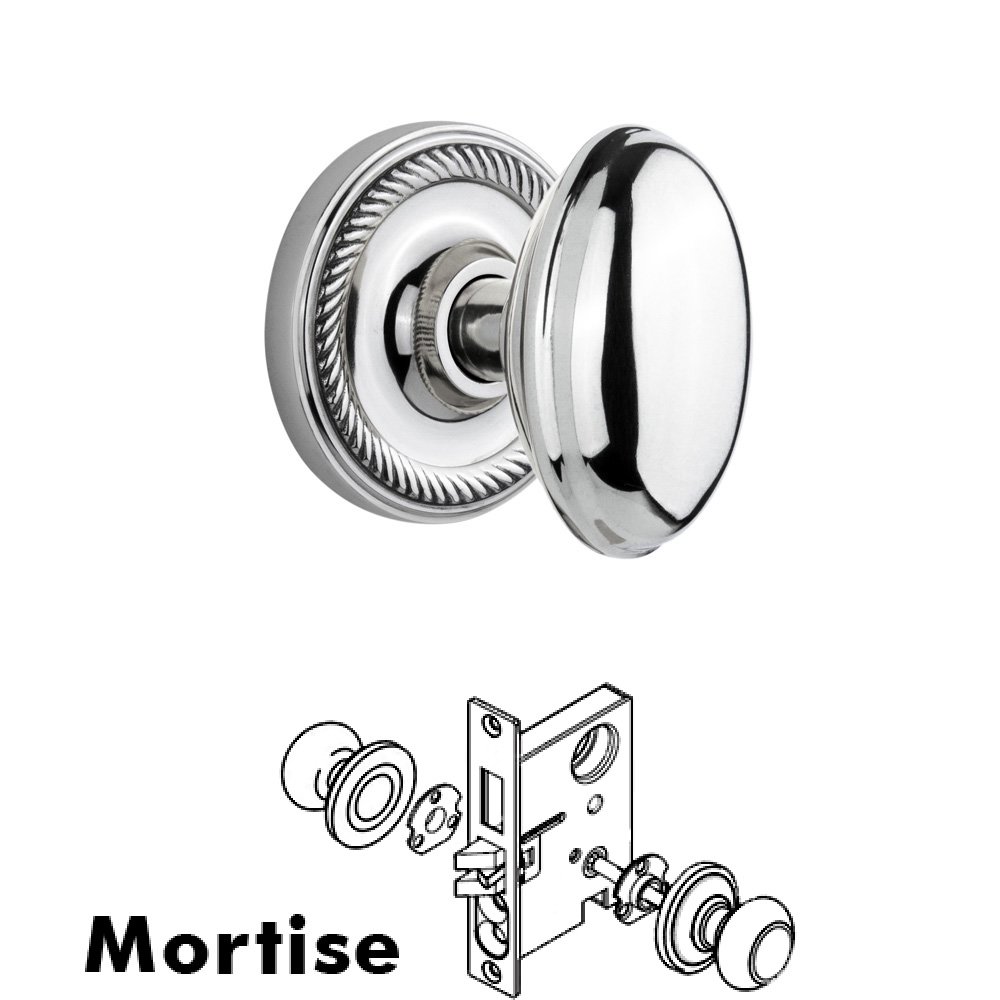 Complete Mortise Lockset - Rope Rosette with Homestead Knob in Bright Chrome