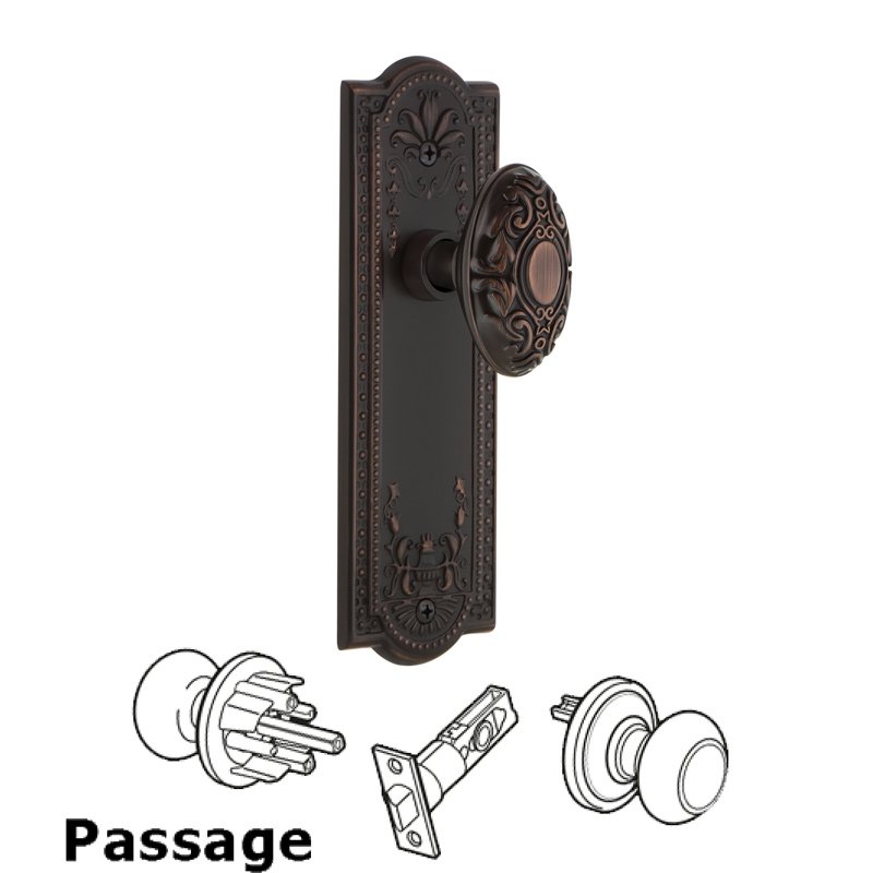 Complete Passage Set - Meadows Plate with Victorian Door Knob in Timeless Bronze