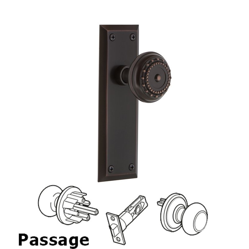 Complete Passage Set - New York Plate with Meadows Door Knob in Timeless Bronze