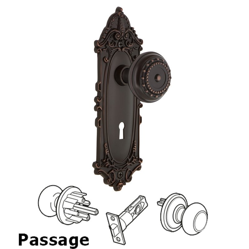 Complete Passage Set with Keyhole - Victorian Plate with Meadows Door Knob in Timeless Bronze