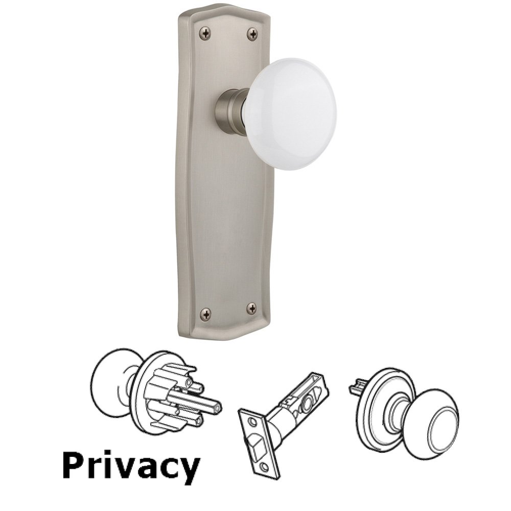 Privacy Prairie Plate with White Porcelain Door Knob in Satin Nickel