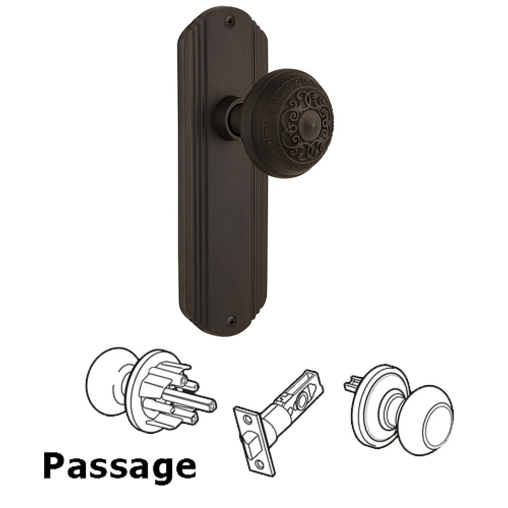 Complete Passage Set Without Keyhole - Deco Plate with Egg & Dart Knob in Oil Rubbed Bronze