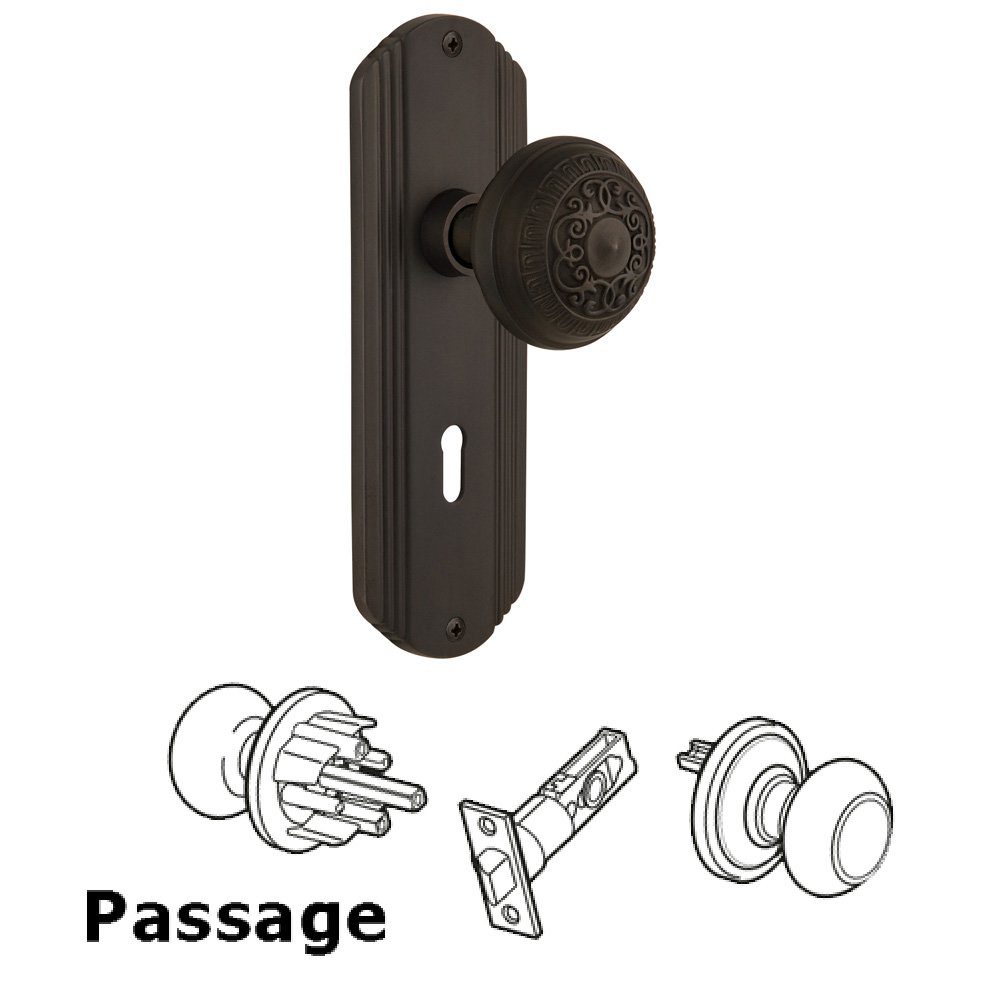 Passage Deco Plate with Keyhole and Egg & Dart Door Knob in Oil-Rubbed Bronze