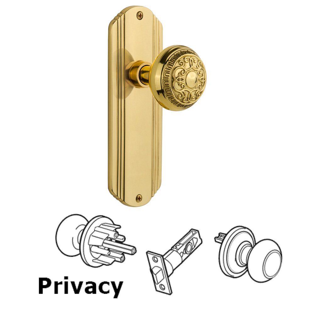 Complete Privacy Set Without Keyhole - Deco Plate with Egg & Dart Knob in Polished Brass