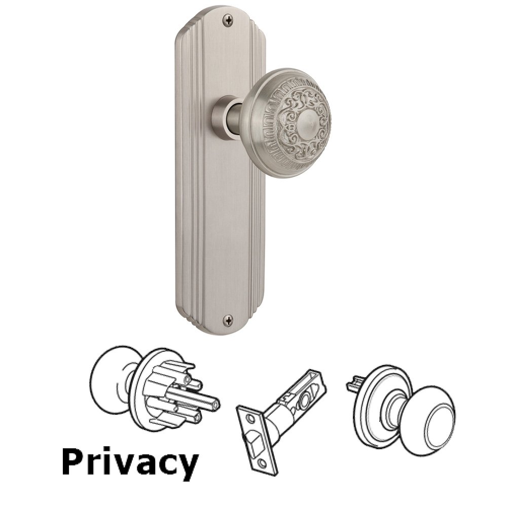 Complete Privacy Set Without Keyhole - Deco Plate with Egg & Dart Knob in Satin Nickel