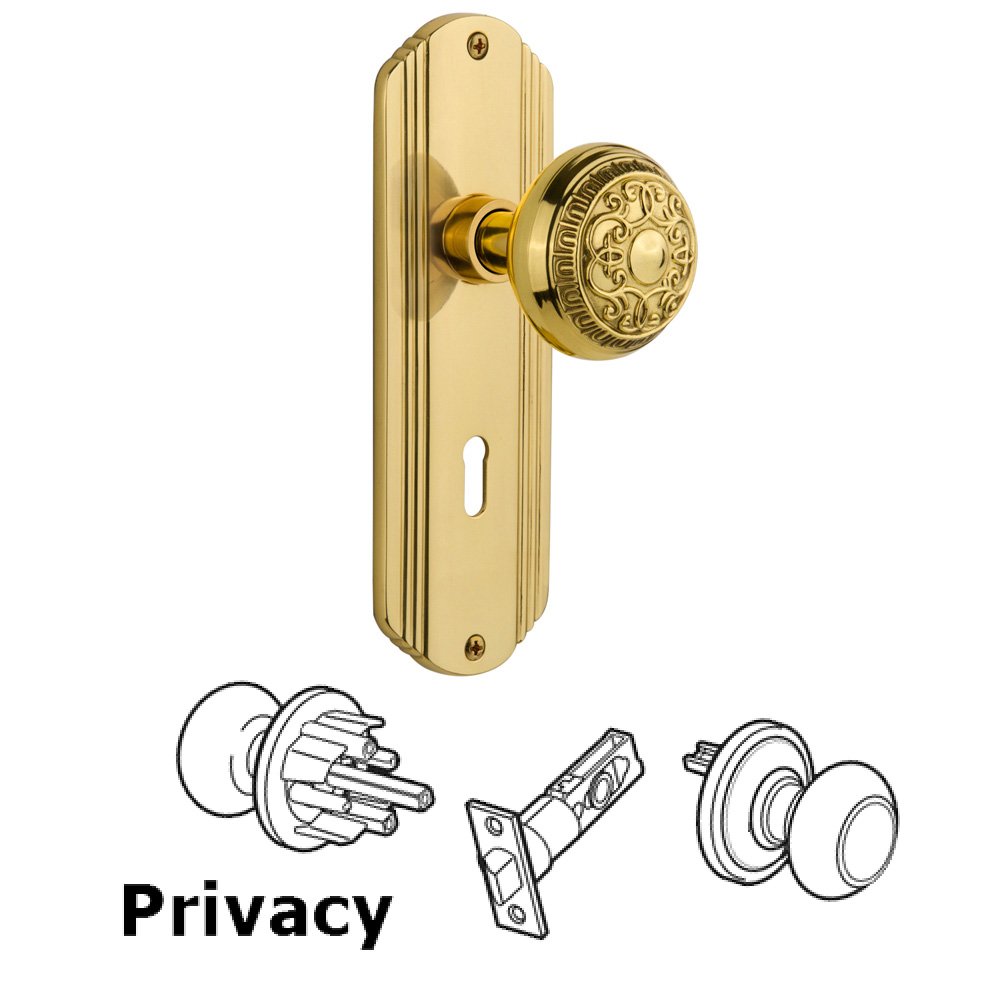 Complete Privacy Set With Keyhole - Deco Plate with Egg & Dart Knob in Polished Brass