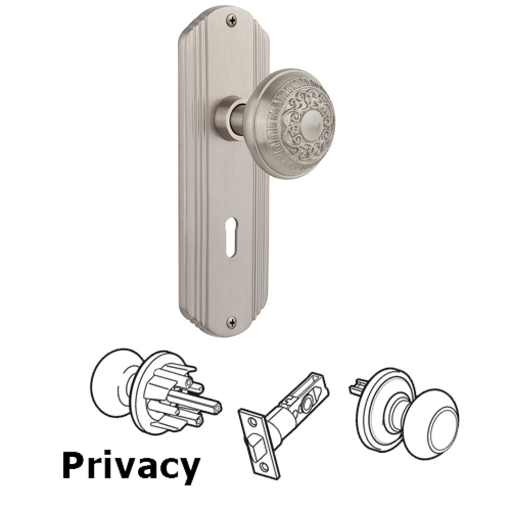 Complete Privacy Set With Keyhole - Deco Plate with Egg & Dart Knob in Satin Nickel