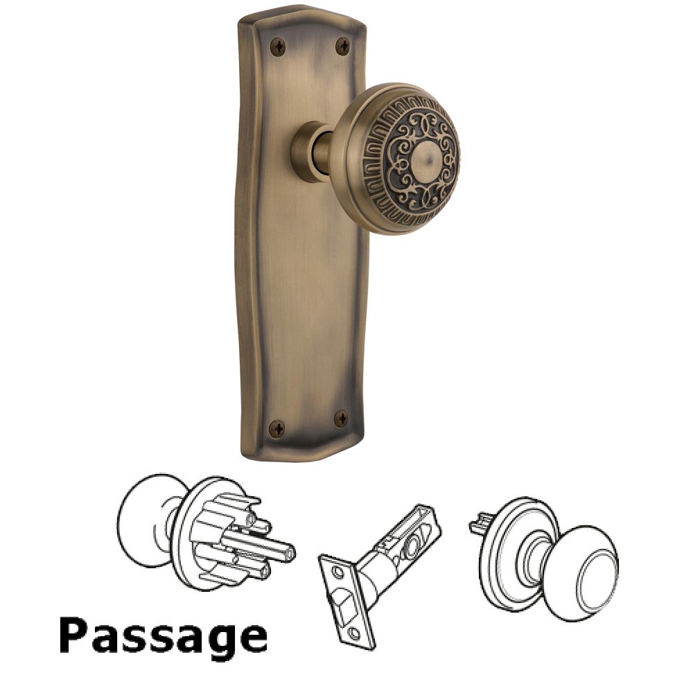 Passage Prairie Plate with Egg & Dart Door Knob in Antique Brass