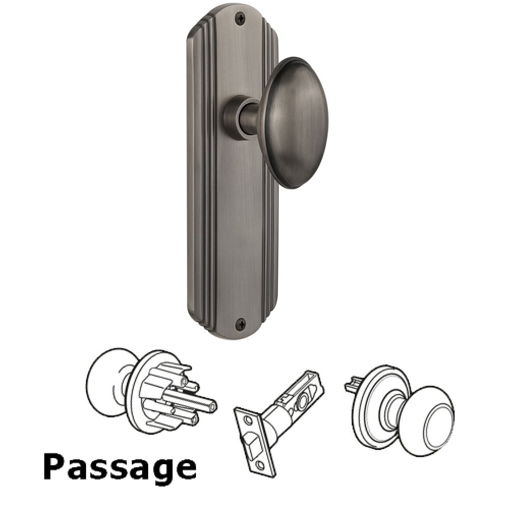 Passage Deco Plate with Homestead Door Knob in Antique Pewter