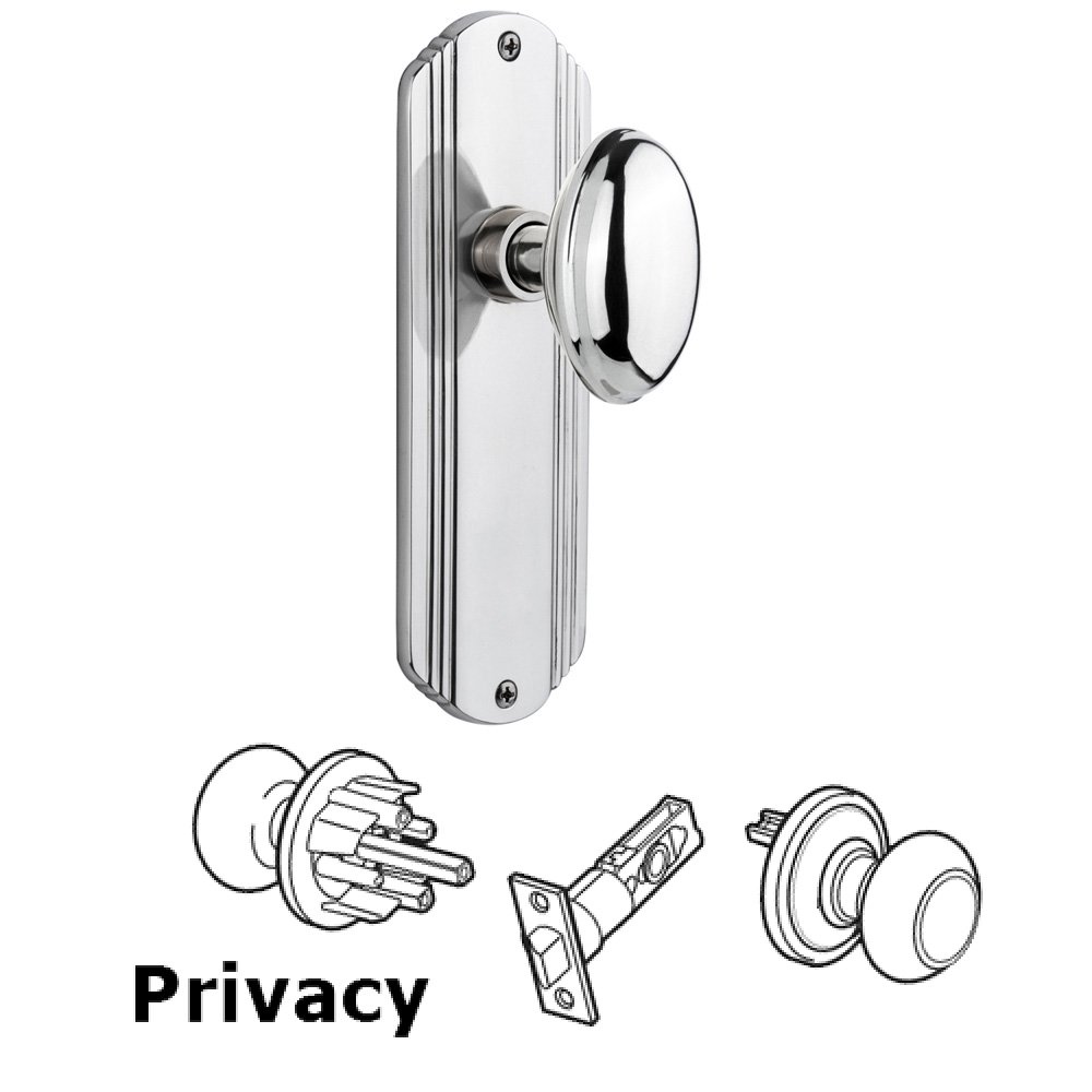 Complete Privacy Set Without Keyhole - Deco Plate with Homestead Knob in Bright Chrome