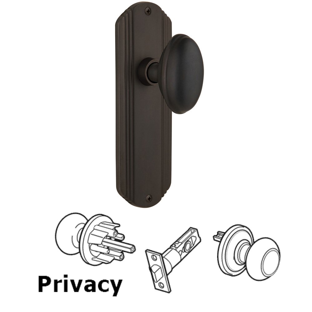Complete Privacy Set Without Keyhole - Deco Plate with Homestead Knob in Oil Rubbed Bronze