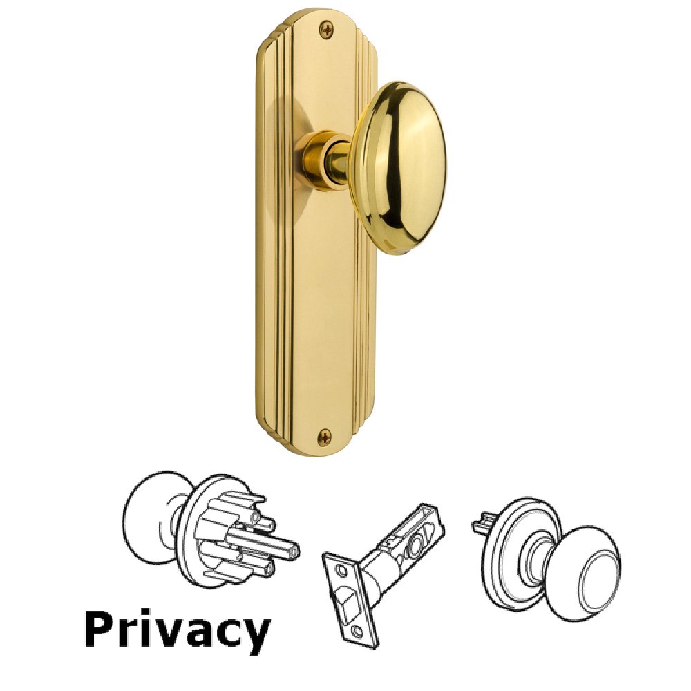 Privacy Deco Plate with Homestead Door Knob in Polished Brass
